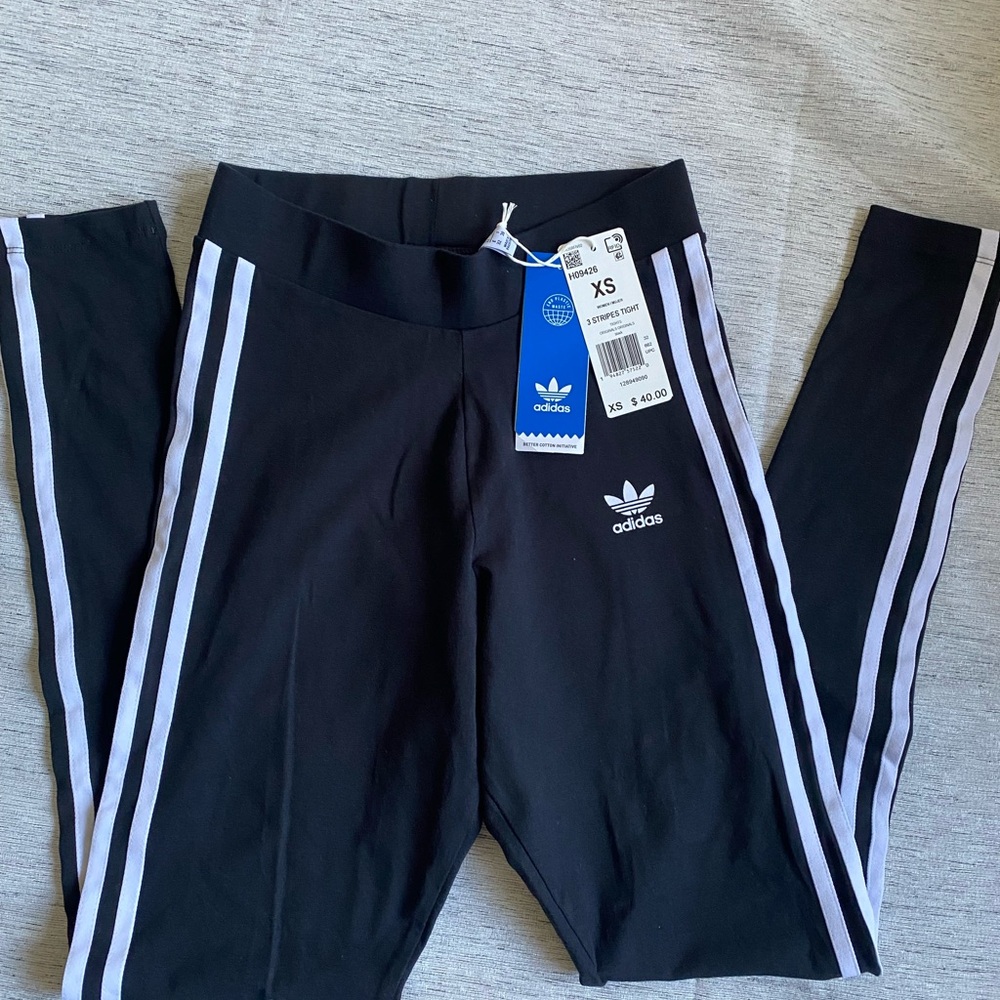 adidas Black Leggings with White 3‑Stripe Detail size XS NWT